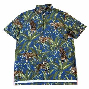 Ralph Lauren RLX Men’s Golf Polo Shirt Sz L Floral Hawaiian Leopard Jaguar EUC